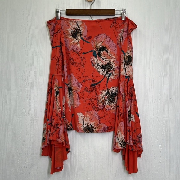 Free People - Birds Of Paradise Boho Floral Off Shoulder Bell Sleeves Top Small - Picture 7 of 11